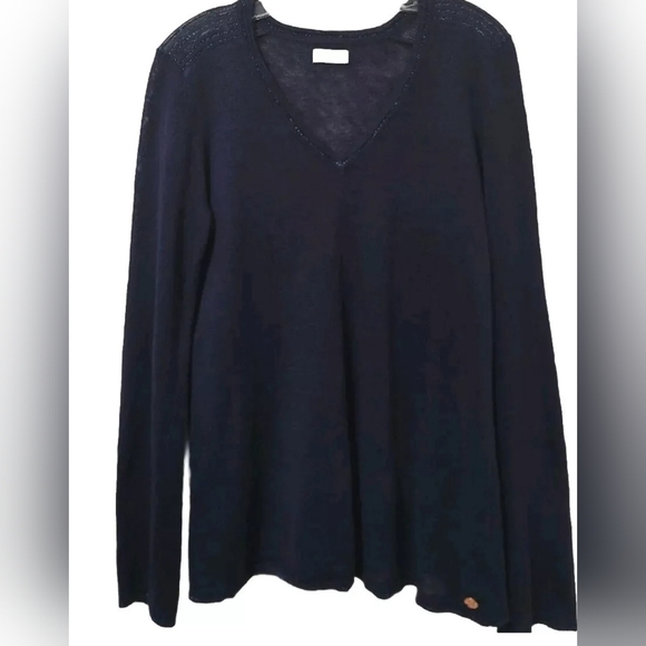 Harris Wilson Sweaters - Harris Wilson Navy Blue Linen Knit V-neck Sweater Size Large Long Sleeve Logo .